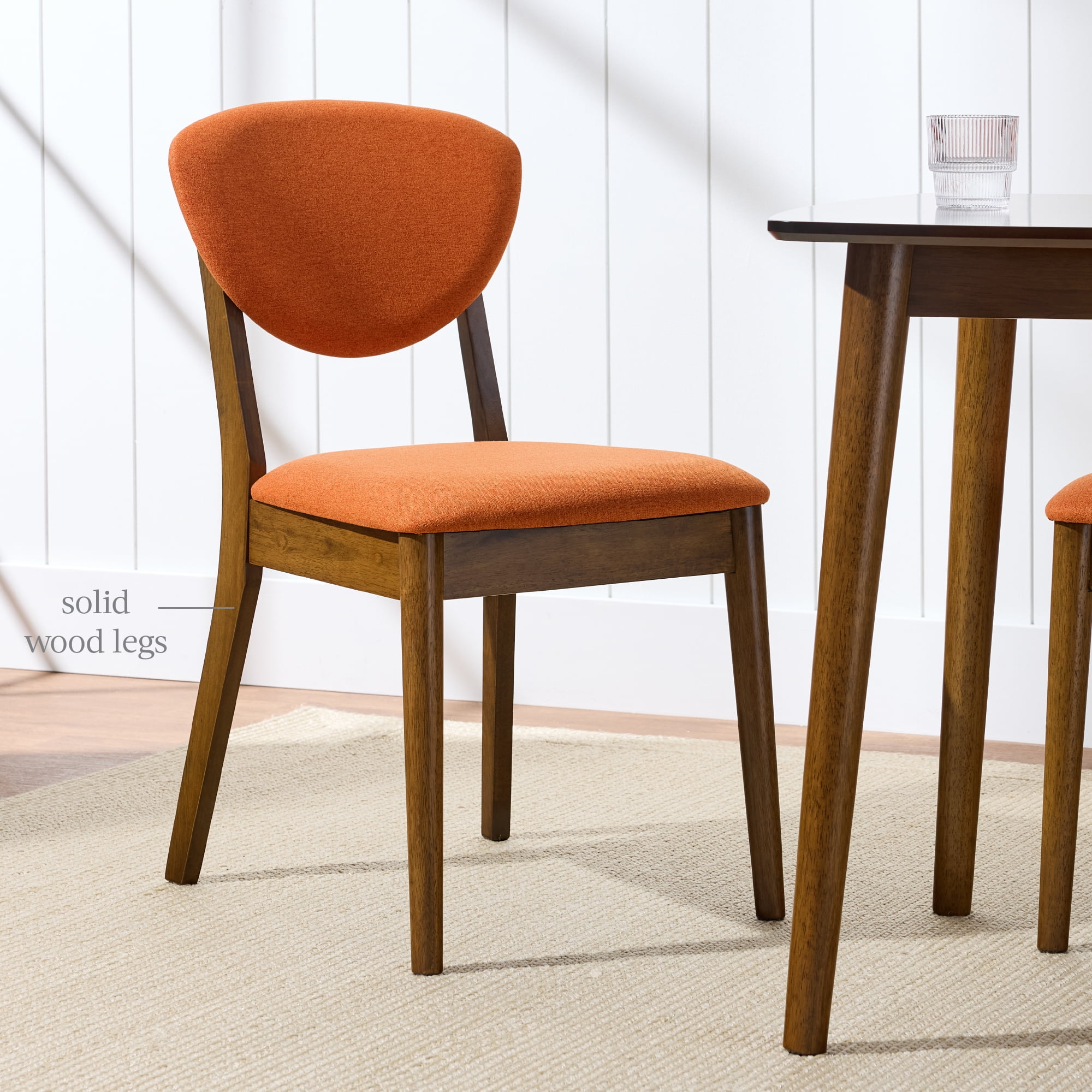 Best Choice Products 2-Piece Mid-Century Modern Wood & Upholstered Dining Chair Set - Walnut/Burnt Orange