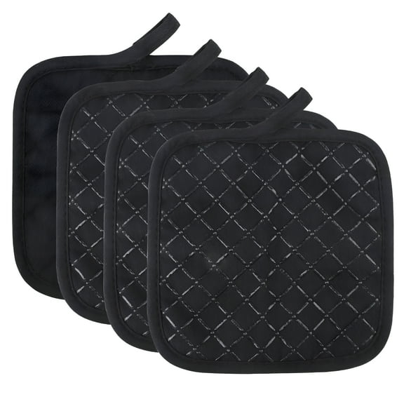 ACDANC 4 pcs Silicone Pot Holders for Kitchen Cooking Baking Heat Resistant Non-Slip Black