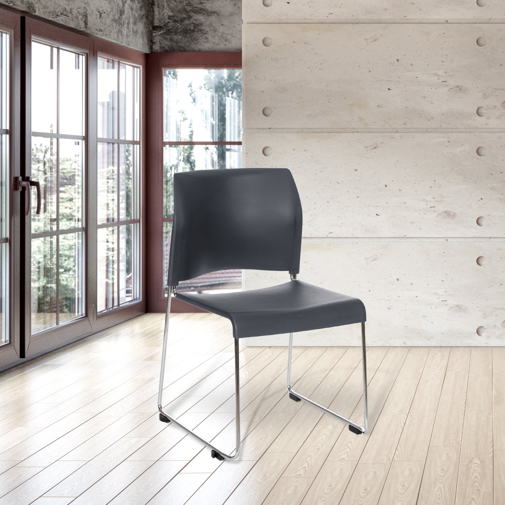 Hampden Furnishings Jody Collection Plastic Stack Chair, Charcoal, Pack of 4