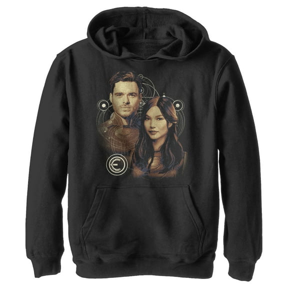 Boy's Marvel Eternals Sersi and Ikaris Pull Over Hoodie Black X Large