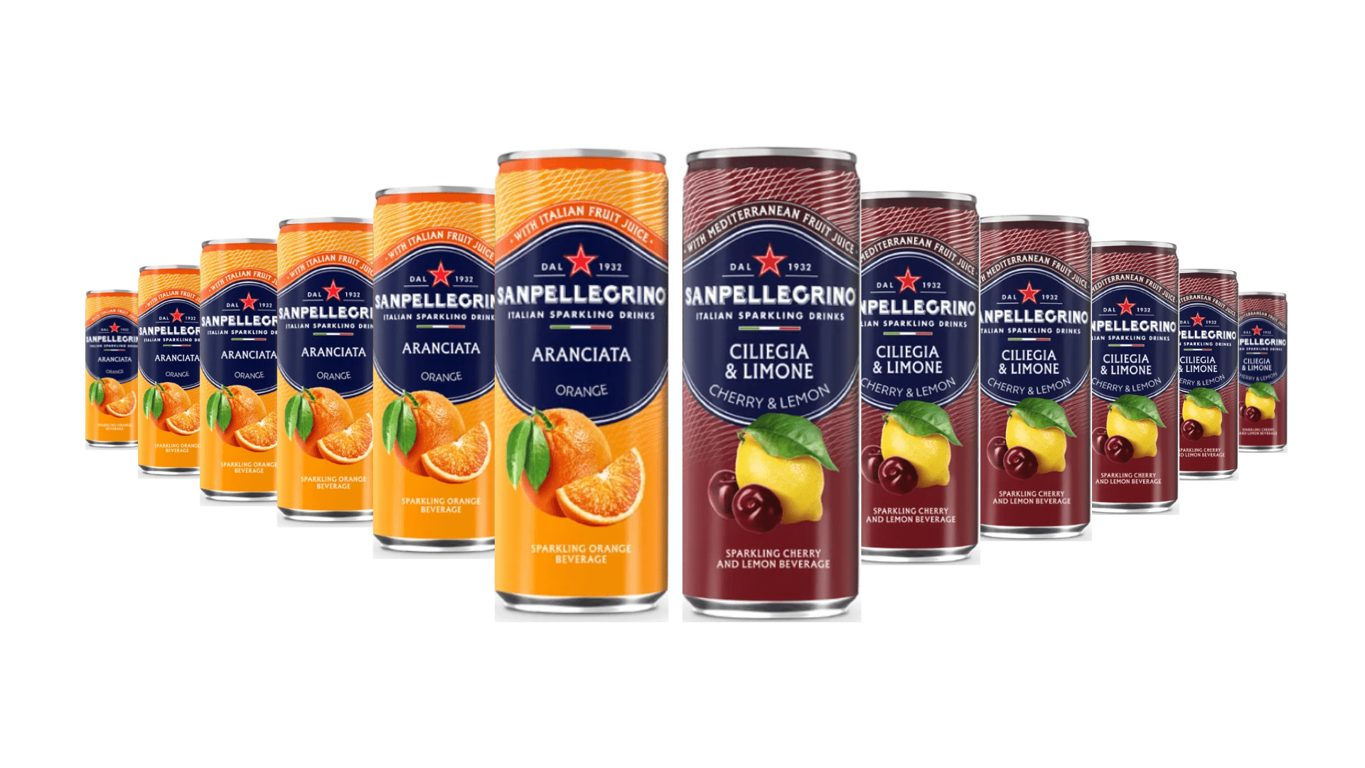 Sanpellegrino Italian Sparkling Drink Variety Pack, Ciliegia & Limone and Aranciata Orange, 11.15 fl oz Cans, 12 Pack