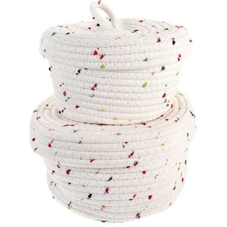 

2Pcs Cotton Rope Basket Small Woven Socks Underwear Storage Basket Decorative Basket Organizer