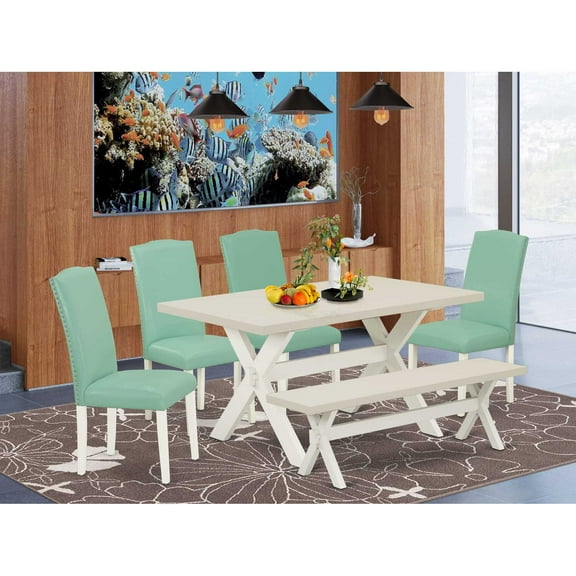 East West Furniture X-Style 6-piece Wood Dining Set in Linen White/Pound