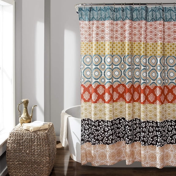 Bohemian Stripe Shower Curtain, 72" W x 72" L, Turquoise & Orange - Enchanting and Bold Colorful Design Perfect for Boho Bathroom Decor