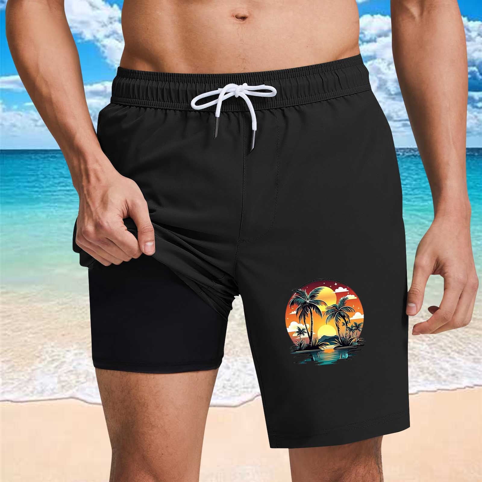Timoontee Men's Training Shorts Regular Length Stretchy Waist Zippered Pockets Moisture Wicking Suitable For Beach Vacations Black XL