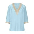 thumbnail image 5 of Feancey Women's Plus Size Tops Trendy Lace V Neck Blouses 3/4 Sleeve Loose Casual Vacation Shirt Summer Dressy Solid Color Pullover Sky Blue S, 5 of 7