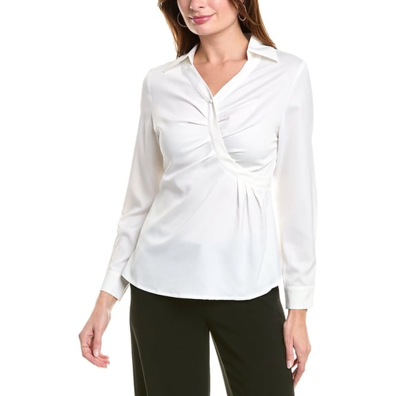 Gracia womens Satin Collar V-Neck Side Swept Top, s, White