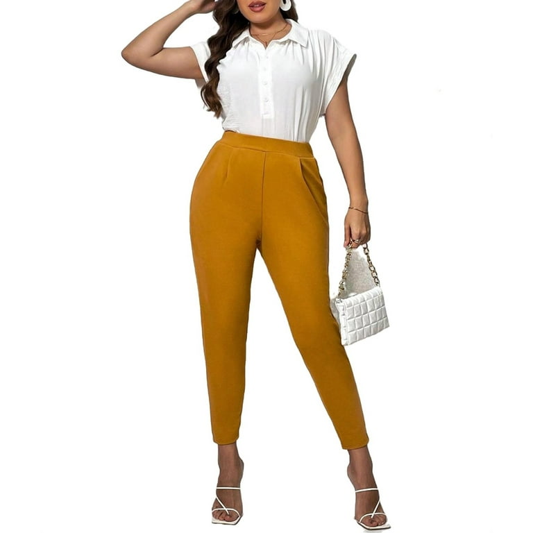 Casual Solid Tapered Carrot Mustard Yellow Plus Size Pants Walmart