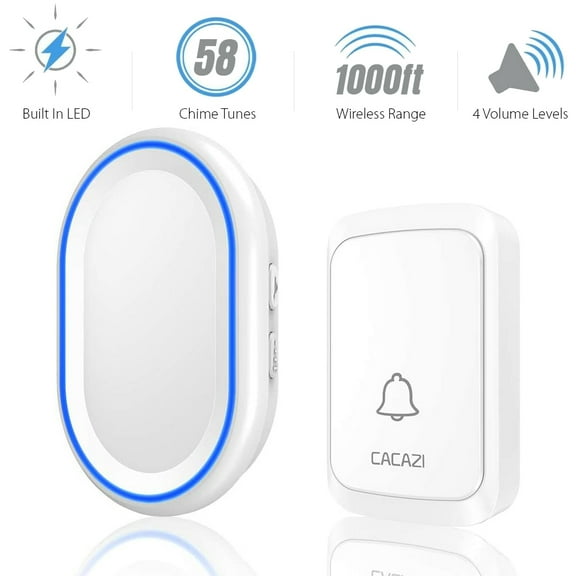 Wireless Doorbell – Waterproof Door Bells & Chimes Wireless Kit – Over 1000-Foot Range, 58 Door Bell Chime, 4 Volume Levels with LED Flash – Wireless Doorbells for Home (White)