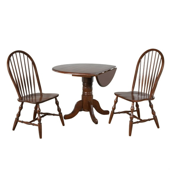 Sunset Trading Andrews 3PC 42" Round Extending Dropleaf Dining Set in Brown Wood