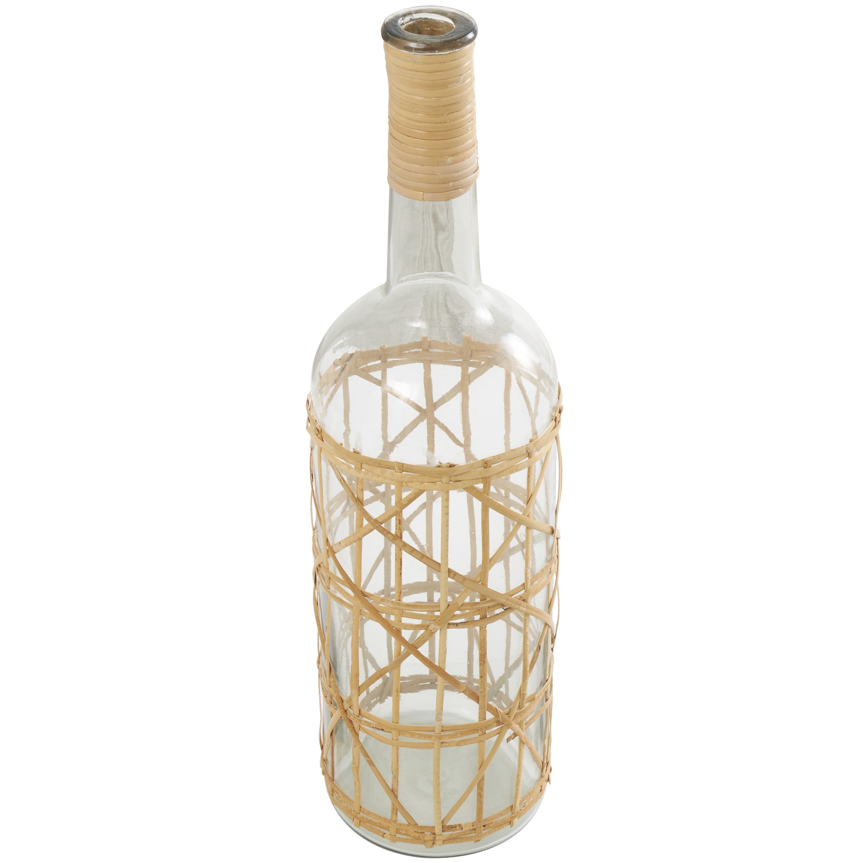 DecMode 23" Handmade Tall Glass Vase with Light Brown Rattan Woven Body and Neck