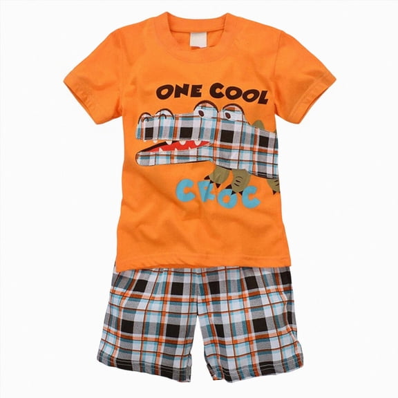 Ccpelsie Boys Clothes 2 Piece Print Short Sleeve T-Shirt Tops & Shorts Set Casual Kids Boys Summer OutfitOrange,7-8 Years
