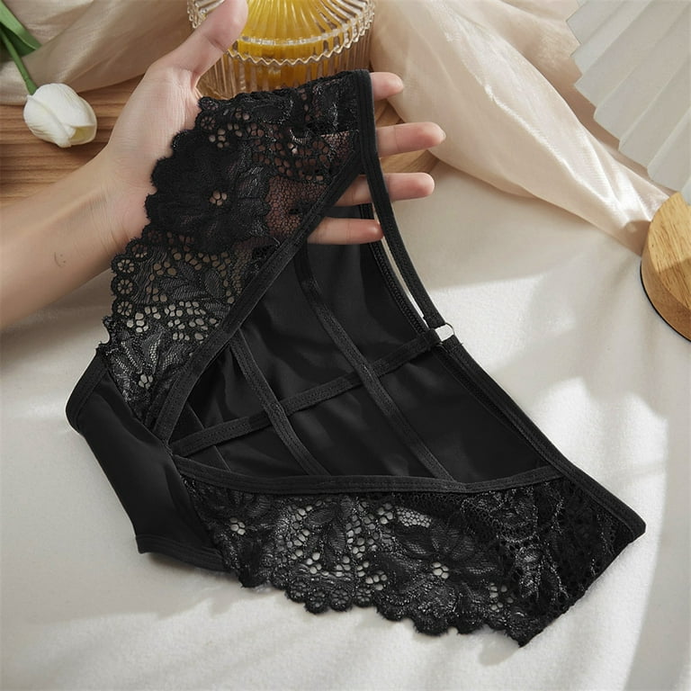 LBECLEY No Line Underwear Women Cotton Womens Lace Thin Ribbon Hollowt and  Raise The Pure Brief Panties Candy Panties for Women Underwear Set Black