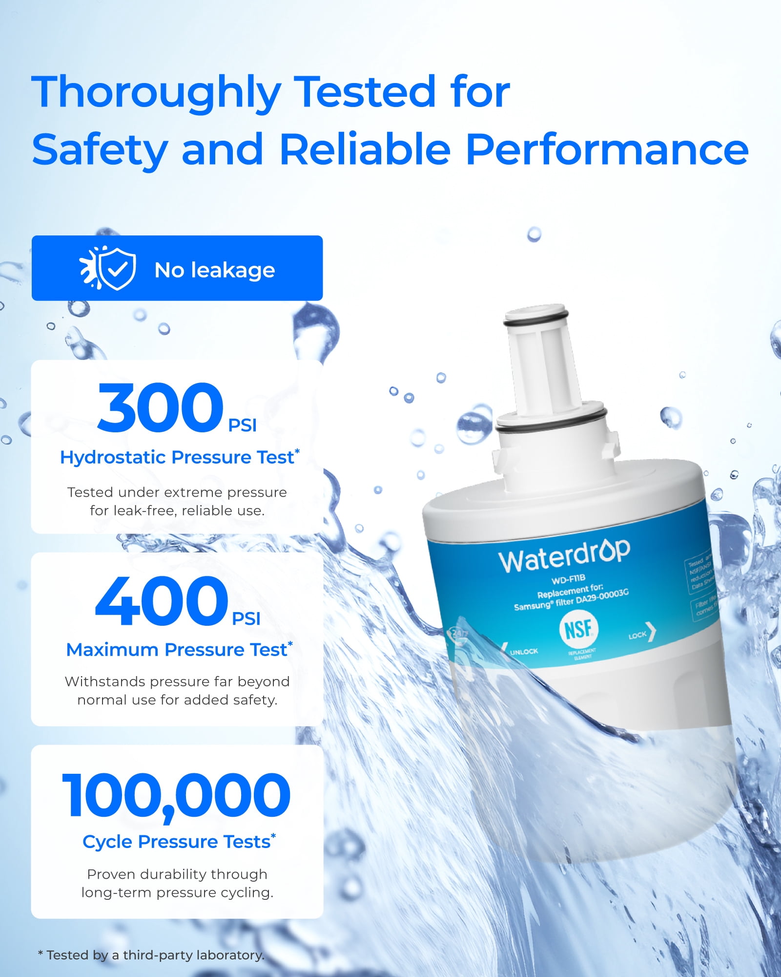 Waterdrop F11 Refrigerator Water Filter Replacement for Samsung® DA29-00003G, DA29-00003B, DA29-00003A, Aqua-Pure Plus, HAFCU1, RFG237AARS, FMS-1, RS22HDHPNSR, RSG257AARS, WSS-1,5 Pack