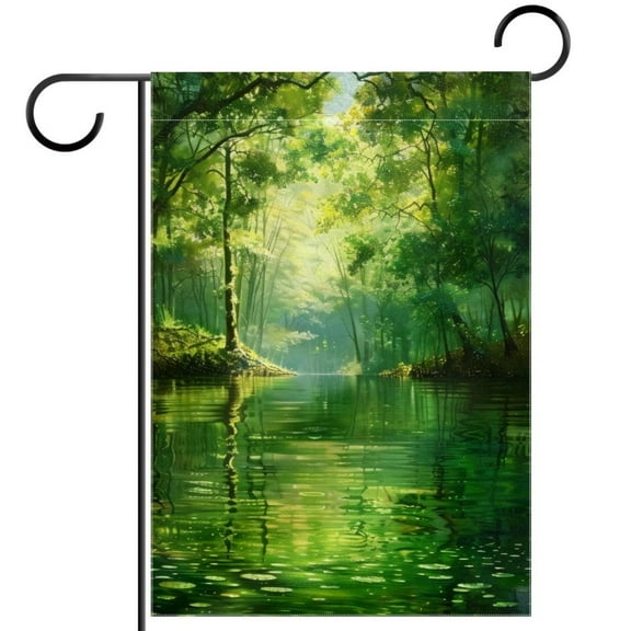 Green Natural Scenery Forest Double Sided Garden Flag Decorative Weather Resistant Yard Flag, Large DIY Vertical Flag for Farmhouse Patio Lawn, 28x40 Inch
