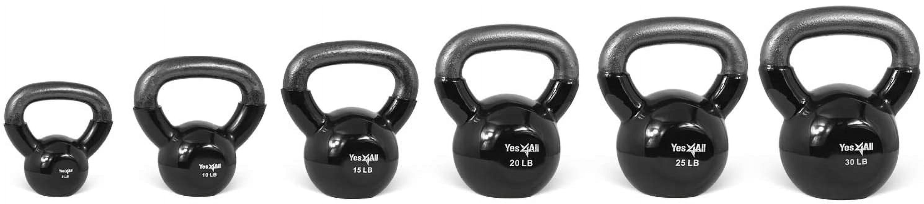 Yes4All 105 lb Vinyl Coated / PVC Kettlebell, Black, Combo / Set, Includes 5-30lb - image 3 of 8