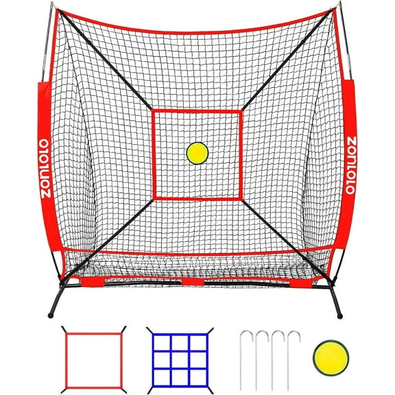 6 x 6 FT Baseball Net with 3 Diffferent Targets, Portable Practice Net for Batting，Hitting，Pitching and Throwing,Compact Package with Small Carrying Bag，Great for Kids