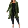 thumbnail image 2 of Agnes Orinda Women's Plus Size Cardigan Ruffled Asymmetric Open Front Long Velvet Jackets 1X Army Green, 2 of 6