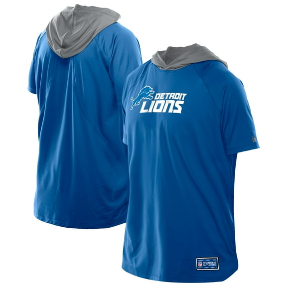 Men's New Era  Blue Detroit Lions Combine Authentic Hooded Raglan Short-Sleeve T-Shirt
