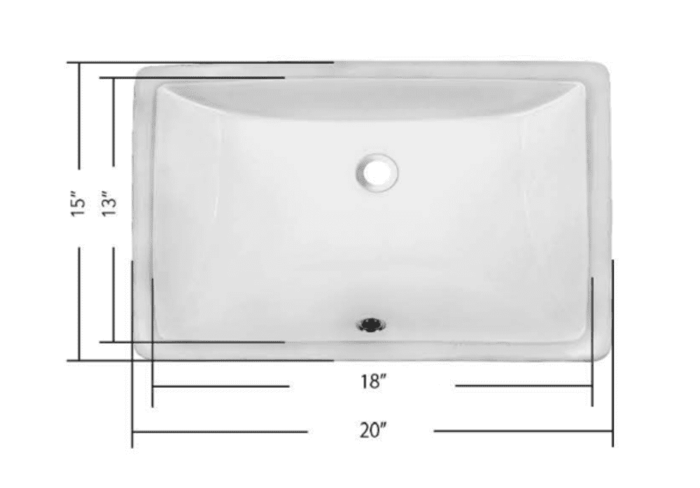 Undermount Bathroom Sink 18"x13" Rectangular Vessel Sink White Ceramic with overflow