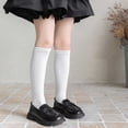 thumbnail image 4 of fnnxnal Girls Knee High Preppy Cotton Ribbed Socks for School Uniform, Soft Breathable Stretchy Solid White for Kids,Size 35, 4 of 6