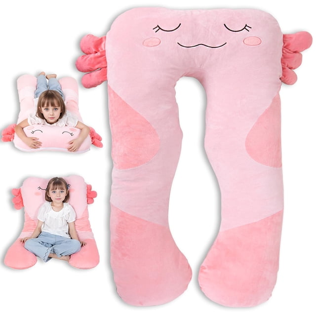 Almohada corporal Midan en forma de U, larga, de felpa Axolotl, 120 x 60 cm, para niños