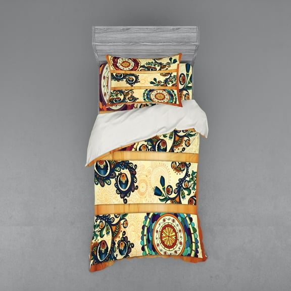 Ambesonne Paisley Bedding Set 3 Pcs, Eastern Batik Style, Twin XL, Multicolor