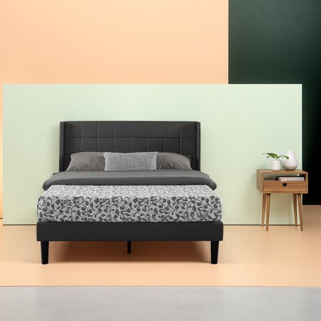 Zinus Upholstered Square Stitched Platform Bed with Headboard and Wooden Slats, Multiple Sizes