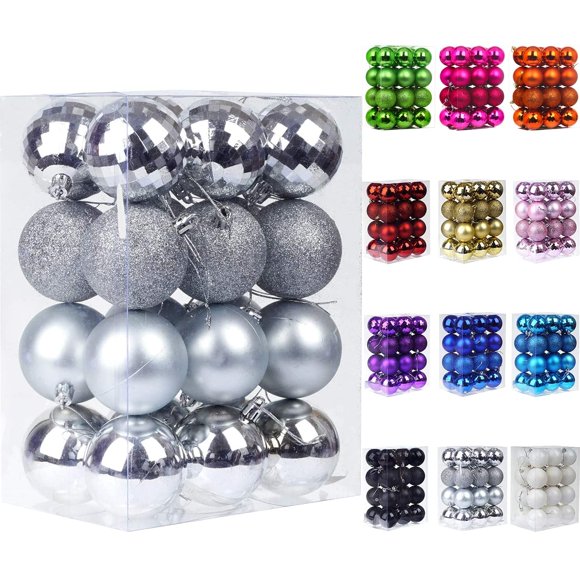 Emopeak 24Pcs Christmas Balls Ornaments for Xmas Christmas Tree - 4 Style Shatterproof Christmas Tree Decorations Hanging Ball for Holiday Wedding Party Decoration (2.4 ""/6.2CM, Silver)