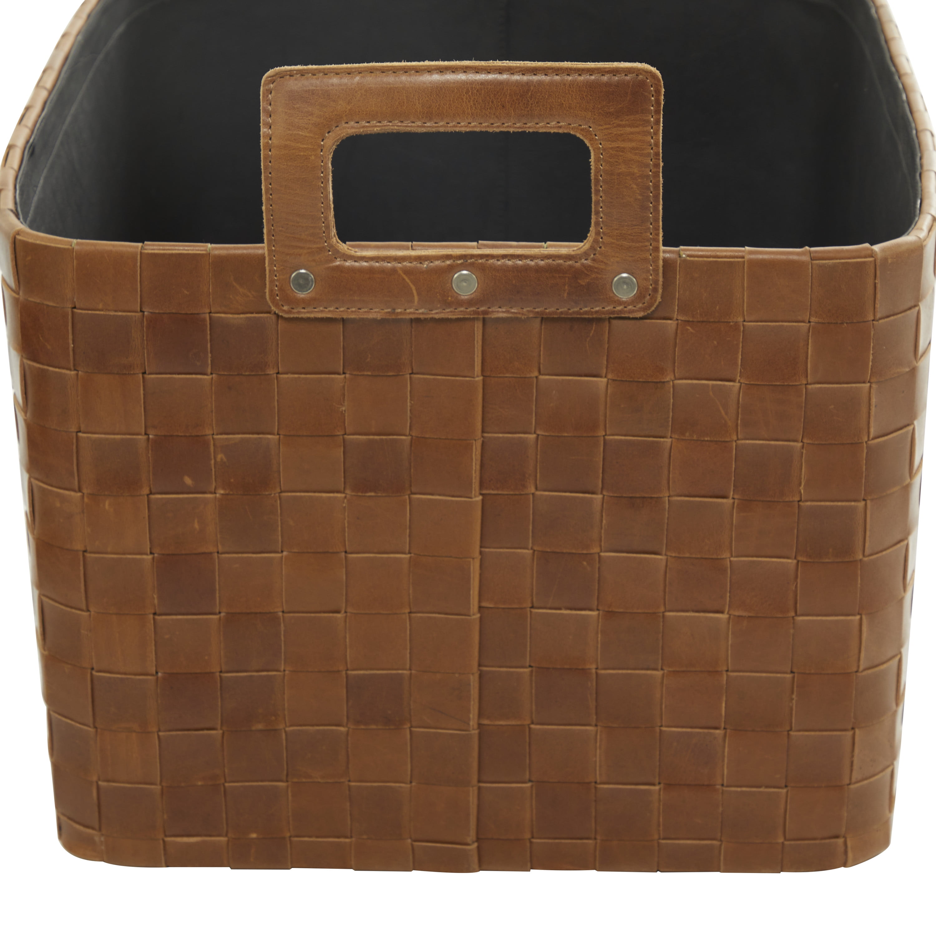 DecMode 15"W, 14"H Leather Modern Storage Basket, Brown, 2-Piece
