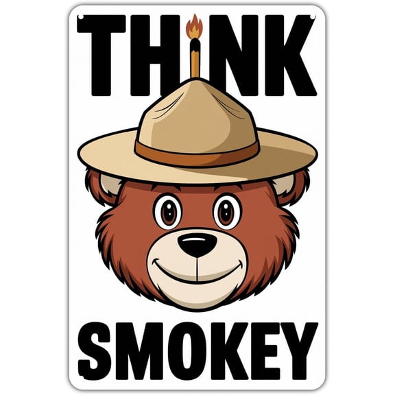 Smokey Bear Think Wildfire Prevention tin sign Vintage Smokey Bear Metal Sign Print Aesthetic for Garden Yard Bar Porch Home Bedroom Kitchen Wall Decor Decor Gift 8 x 12 inch