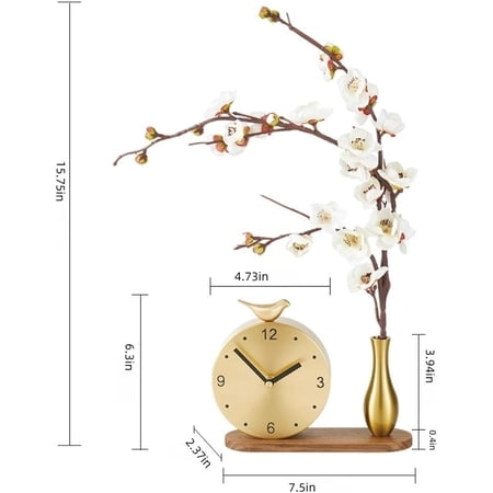 Floral Art Brass Mantel Clock - Elegant Silent Table Clock with Flower Design, Vintage Home Decor for Living Room, Luxury Solid Brass Decorative Clock
