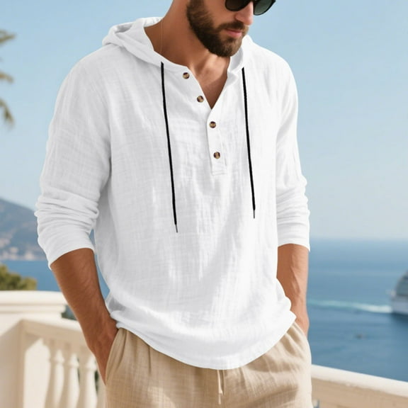 BLCHUNen Hoodies for Men Long Sleeve Shirts Pullover Drawstring Button Quick Drying Tops Lightweight Breathable Casual Tee Shirts