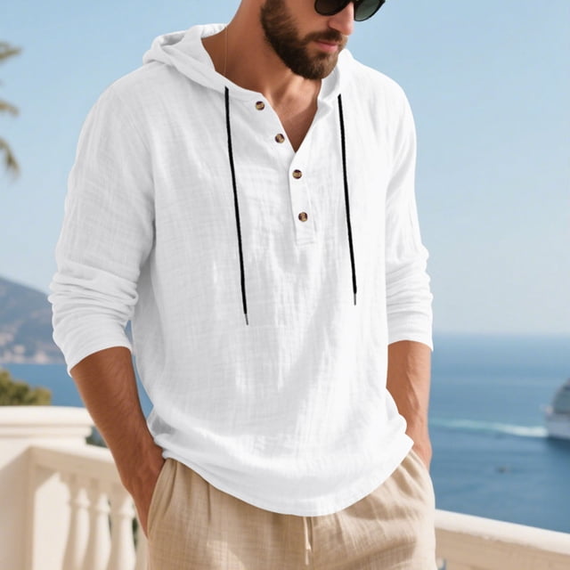 pstuiky manga larga de hombre, Suéter playero informal de manga larga con capucha y cordón ajustable para hombre top de hombre s