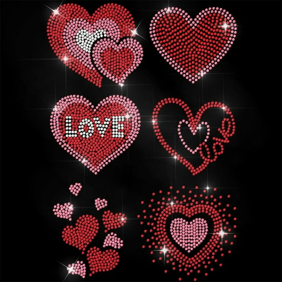 Red Rhinestone Iron on Transfer Love Bling Diamond Hotfix Patches for Clothes Large Iron On Sequin Applique for Jeans Jacket Caps Bag T-Shirts Shoes DIY Decor