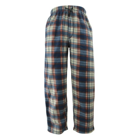 Leehanton - Men's Plaid Navy-Orange Fleece Pants - Walmart.com