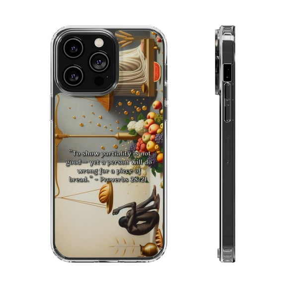 DistinctInk Hybrid (Acrylic / TPU) Clear Slim Fit Case for Apple iPhone 14 Pro MAX (6.7" Screen) - Partiality and Wrongdoing for Bread - Proverbs 28:21