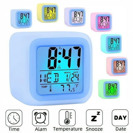 1pc Lovely Colorful Change Alarm Clock,Cube Alarm Clock,Creative Home Alarm Clock,Luminous Small Alarm Clock