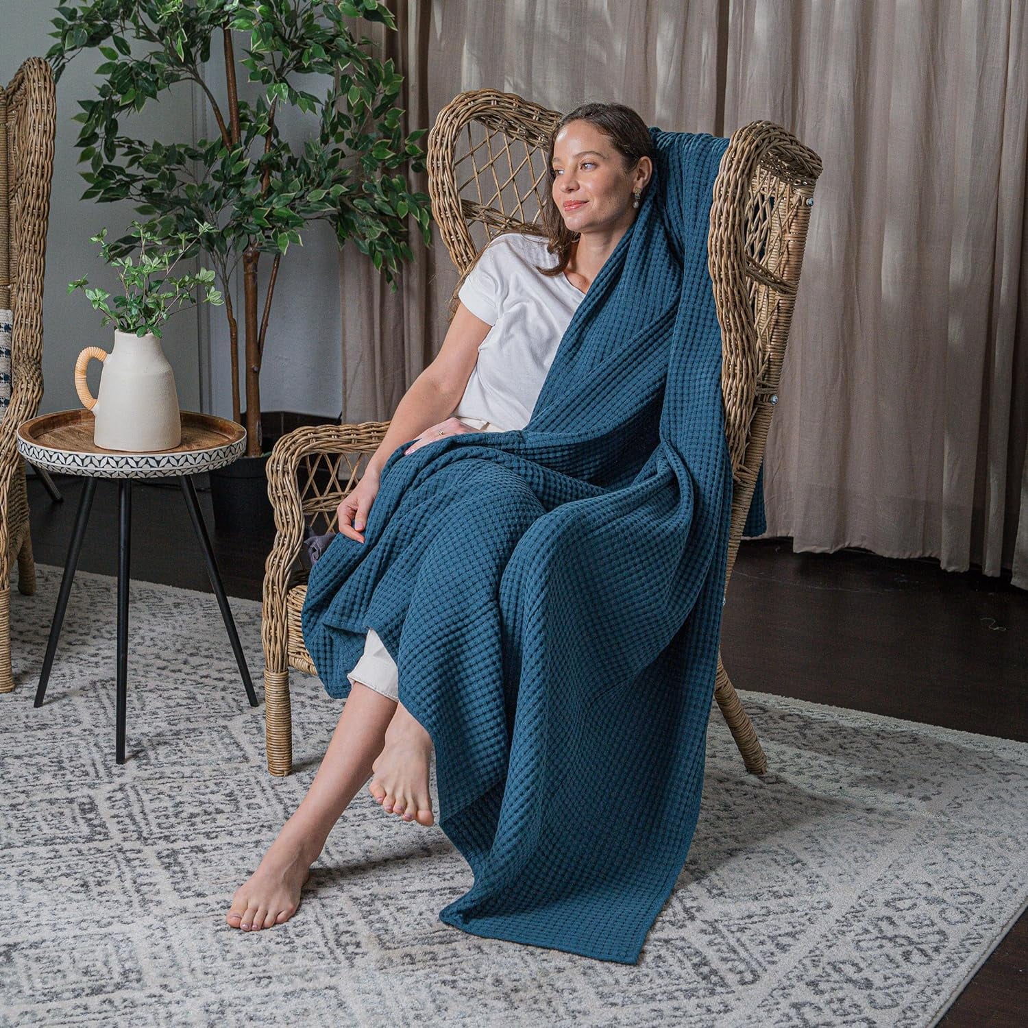Comfy Cubs 100% Cotton Waffle Weave Blanket - Soft Lightweight Blankets (Neptune, 50" X 60")