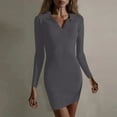 thumbnail image 2 of Ashirexll Womens Winter Dresses, Midi Dresses for Women, Tight Wrap Hip Dress Flip Collar Thread Knit Underlay Bodycon, 2 of 7