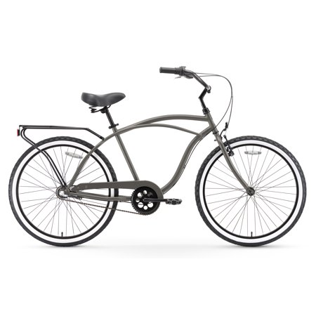 sixthreezero Around The Block Men's 3-Speed Beach Cruiser Bicycle, 26" Wheels, Matte Grey