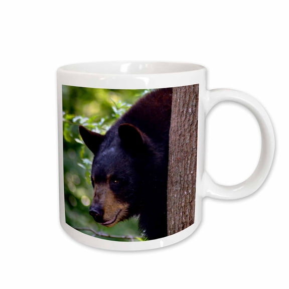 3drose, Black Bear Looking Around a Tree, 15oz Mug