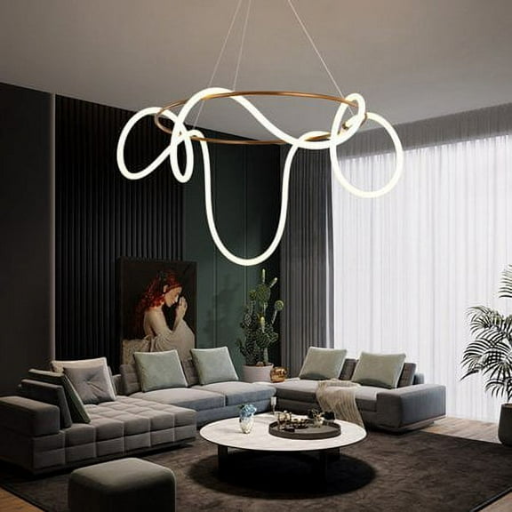 Modern Round Metal LED Tube Music Symbol Chandelier Golden Ceiling Pendant Light Pendant Light Simple Modern Home Art Restaurant Lamp Dining Table Bar White Circular Ring Pendant Light Metal LED