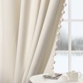 thumbnail image 6 of Haperlare Creamy Velvet Curtains 108 inches Extra Long Pom Pom Tasseled Room Darkening Drapes Soft Luxury Rod Pocket Window Curtain for Bedroom Living Room, 2 Panels, 6 of 8