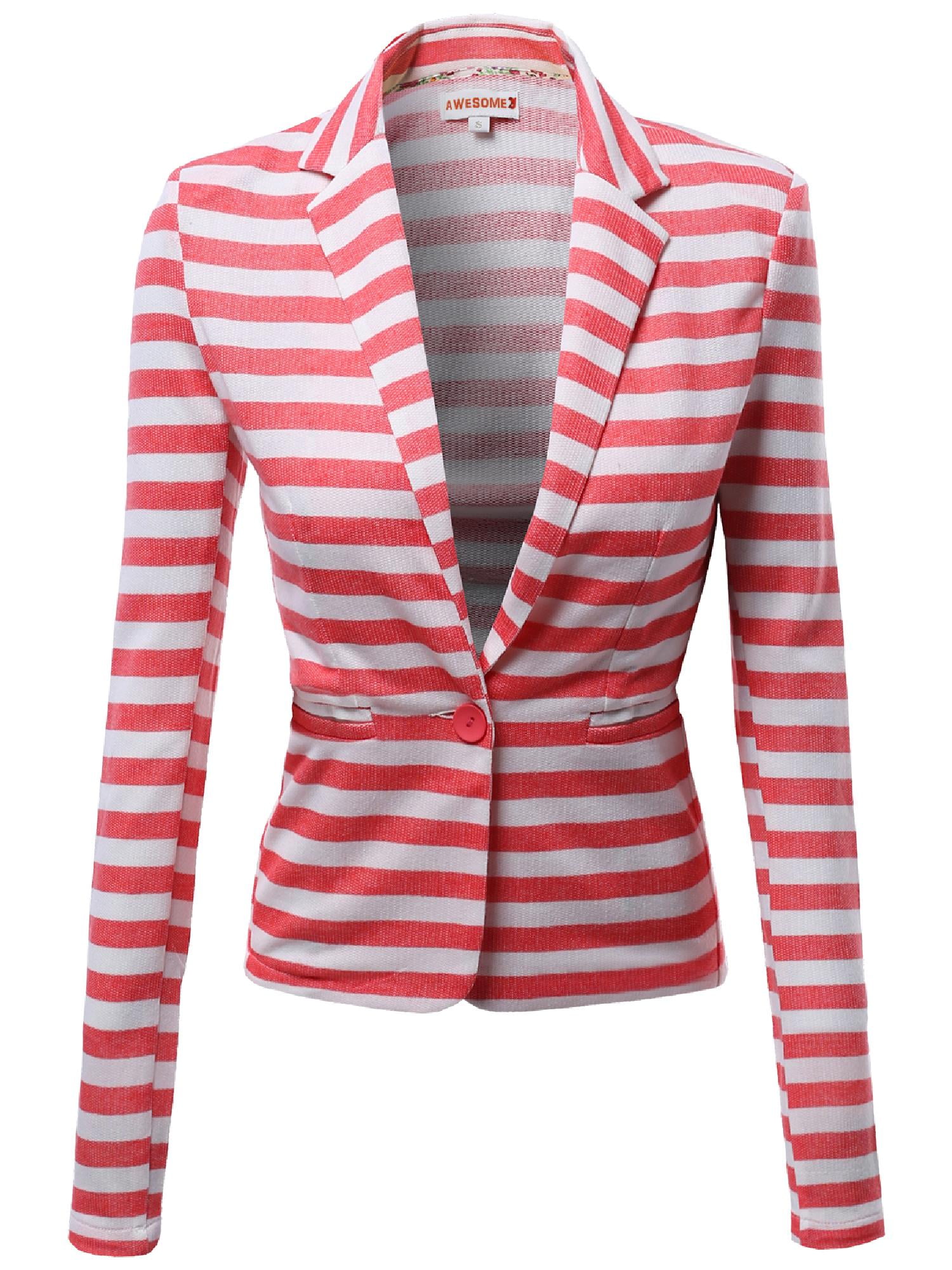 FashionOutfit Women's Slim Long Sleeve Stripe Blazers