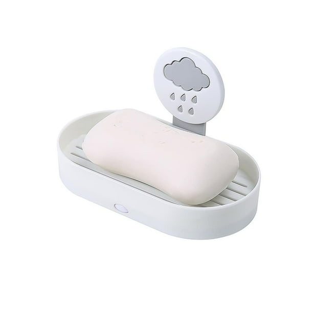 Jabonera De Doble Capa Jabonera Sin Perforaciones Recipiente De Jabón Montado En La Pared Con Borde Liso Para Ducha, Baño, Bañera Y Fregadero De Cocina Desmontable Sin Taladros seitruly HA027641-03