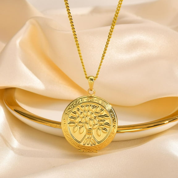 Tree Of Life Necklace Pendant, Openable Round Locked Necklace, 14K Yellow Gold Family Jewelry Gift