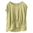thumbnail image 6 of Women's Linen Tops Pleated Crew Neck Short Sleeve Shirts Casual Loose Lightweight Blouses Solid Color Clothes (XL, Yellow), 6 of 6
