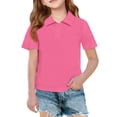 thumbnail image 2 of longantii Summer Polo Shirts Fashion Collared Short Sleeve Uniform Relaxed Fit Back To School Tees Solid Color Pullover for Boys & Girls Pink 7-8 Year, 2 of 6