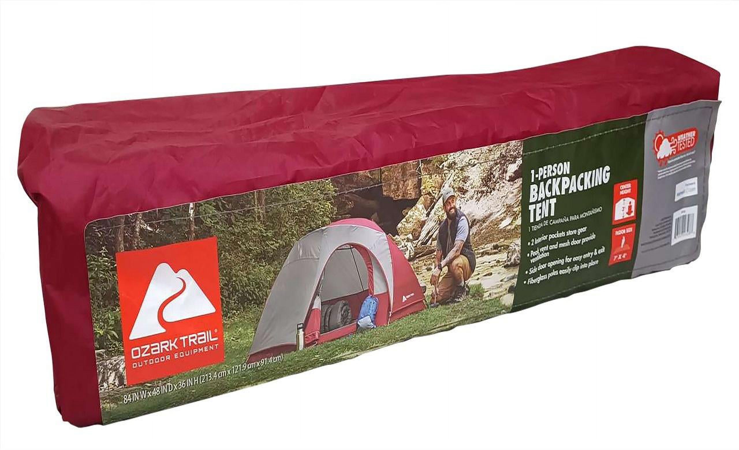 Carpa para mochilero de 1 persona Ozark Trail, peso de carga 4.4 lb, puerta grande estilo D 2
